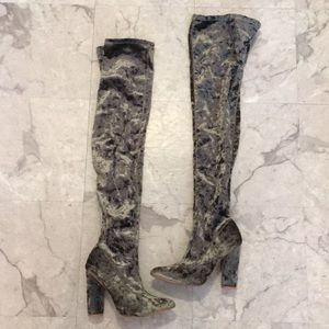 Stretch Crushed Velvet Over the Knee Boots